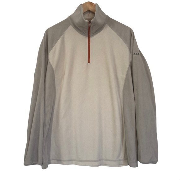 Columbia Size XL Cream & Gray Quarter Zip Fleece Pullover - Picture 1 of 7